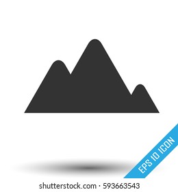 Mountains icon. Simple flat logo of mountains on white background. Vector illustration.