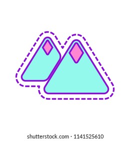 Mountains icon. Simple symbol. Colored sketch with dotted border on white background