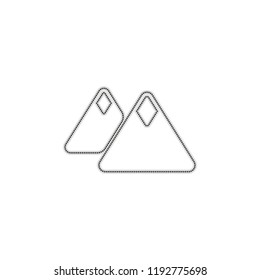 Mountains icon. Simple symbol. Dotted outline silhouette with shadow on white background