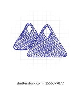 Mountains icon. Simple symbol. Hand drawn sketched picture with scribble fill. Blue ink. Doodle on white background