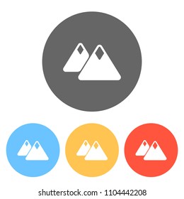 Mountains icon. Simple symbol. Set of white icons on colored circles
