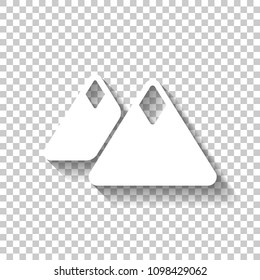 Mountains icon. Simple symbol. White icon with shadow on transparent background