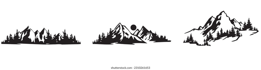 Mountains icon vector set. hike, travel illustration sign collection. camping symbol.EPS 10