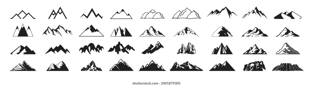 Conjunto de vectores de iconos de las montañas. Conjunto de iconos de montañas aislados