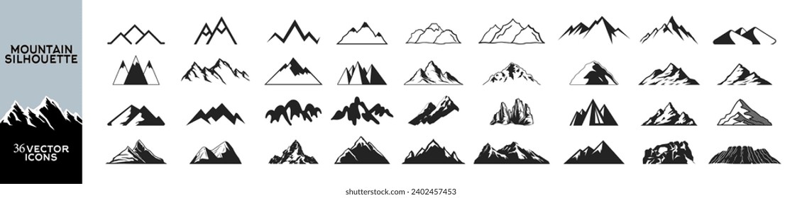 Mountains icon vector set. Set of mountains icons isolated