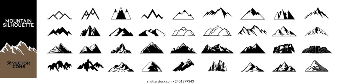 Mountains icon vector set. Peak logo mountain icon. Mountain vector shapes and elements Create your own outdoor label