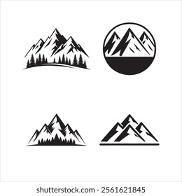 Mountains icon vector set.illustration sign collection. Set of rocky mountains silhouette on a white background