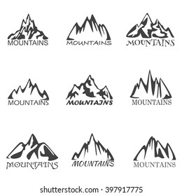 Mountains Icons on the white background, vector illustration