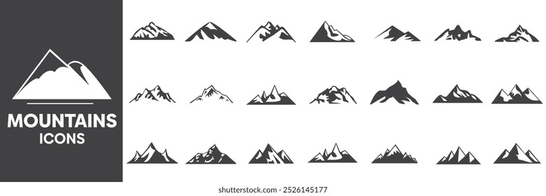 Mountains Icons Set, Containing All Mountains Icons Outlines, Vector Illustration Collection Editable eps10