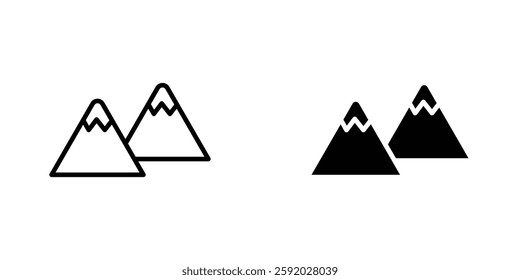 Mountains icons. stroke line and black solid icons