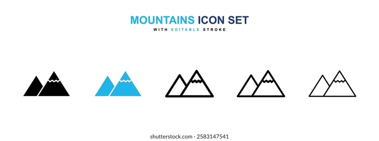 Mountains icons vector collection in black and blue colors on white background