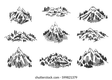 Mountains illustration graphic silhouette icon set