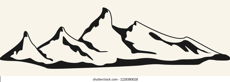 Mountains illustration. Hand drawn rocky peaks