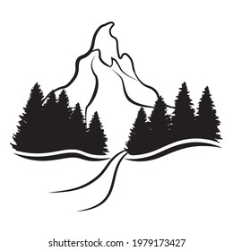 Mountains illustration. Nature. Black and white.