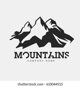 Mountains illustration. Vector abstract logo for adventure theme. Isolated on white background. Mountaineering logotype template.