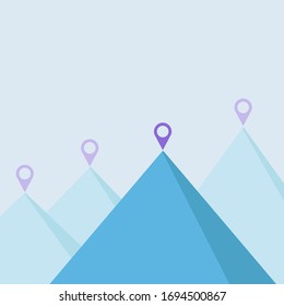 Mountains infographics template with 4 steps and a pin marker for each option 