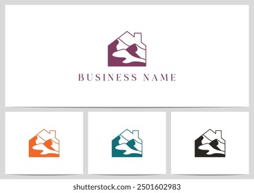 Montañas dentro de una casa Diseño de Logo