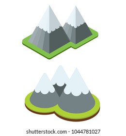 Mountains isometric icons. Snowy peaks in isometry.