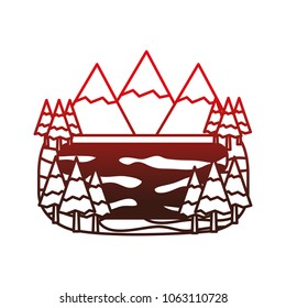 mountains and lake in forest landscape