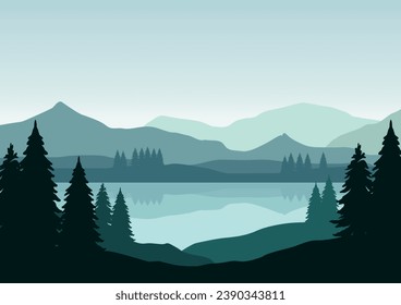 Mountains and lake landscape, vector illustration for background design.