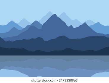 Mountains with lake panorama design illustration