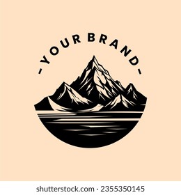 Mountains and lake silhouette vector logo design. Vintage background