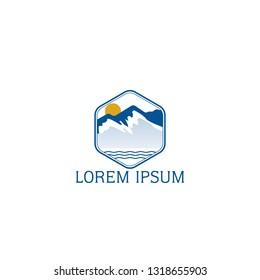 Mountains Lake and sun illustration symbol vector design