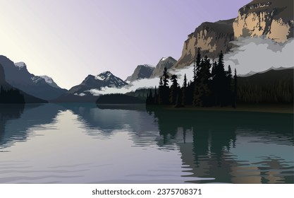 Lago de las montañas. Ilustración vectorial. EPS 10