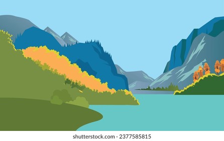 Mountains, lake and woods background: travel and nature concept