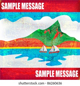 Mountains and Lakes, grunged vector vintage style poster for a holiday destination