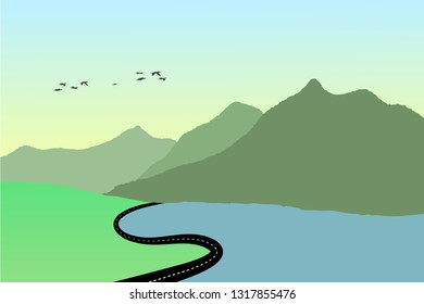 Mountains And Lakes, Illustration, Vector
