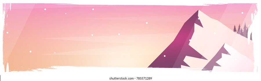 Mountains landscape background with silhouettes of mountains and trees. Vector Illustration