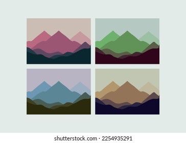 
conjunto de ilustraciones vectoriales de fondo de paisaje montañoso