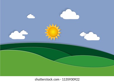 Mountains landscape and  banner background paper art style