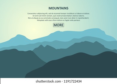 Mountains landscape banner. Mountain journey, tourism concept. Template for website page. Vector illustration.