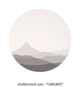 Mountains landscape in circle. Vector illustration. Flat design-.