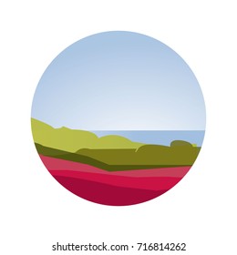 Mountains landscape in circle. Vector illustration. Flat design.
