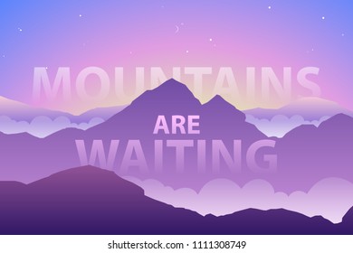 Mountains landscape. Colorful terrains. Travel background Flat style