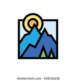 Mountains landscape colorful vector icon.