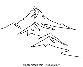 Mountains landscape. Continuous one line drawing. Vector illustration