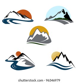 Mountains and landscape emblems set