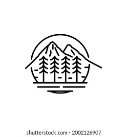 mountains landscape with evergreen fir pine conifer coniferous logo design vector