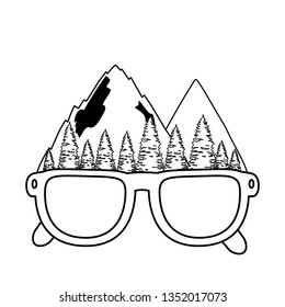 mountains landscape with eyeglasses