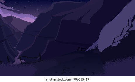 mountains landscape flat color illustration in the morning