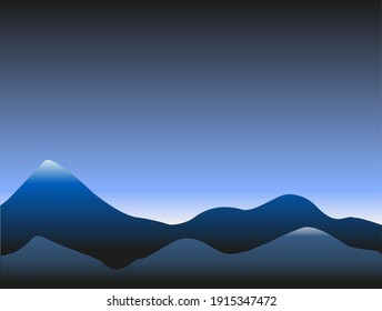 Mountains landscape, flat desing background, blue-black and gray  gradient colors. Vector EPS 10 illustration.