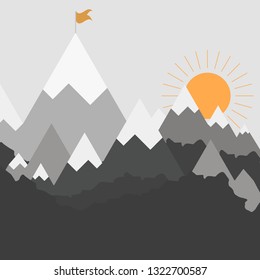 Paisaje montañoso de estilo plano, diseño elegante, vectorial