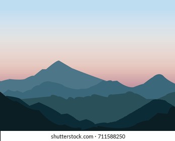 Mountains landscape flat vector illustration.