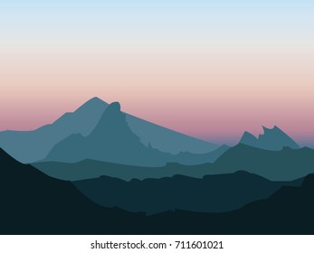 Mountains landscape flat vector illustration.