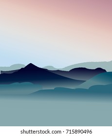 Mountains landscape flat vector illustration.