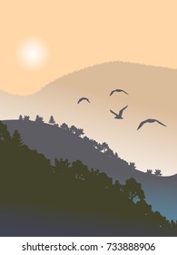 Mountains landscape flat vector illustration.